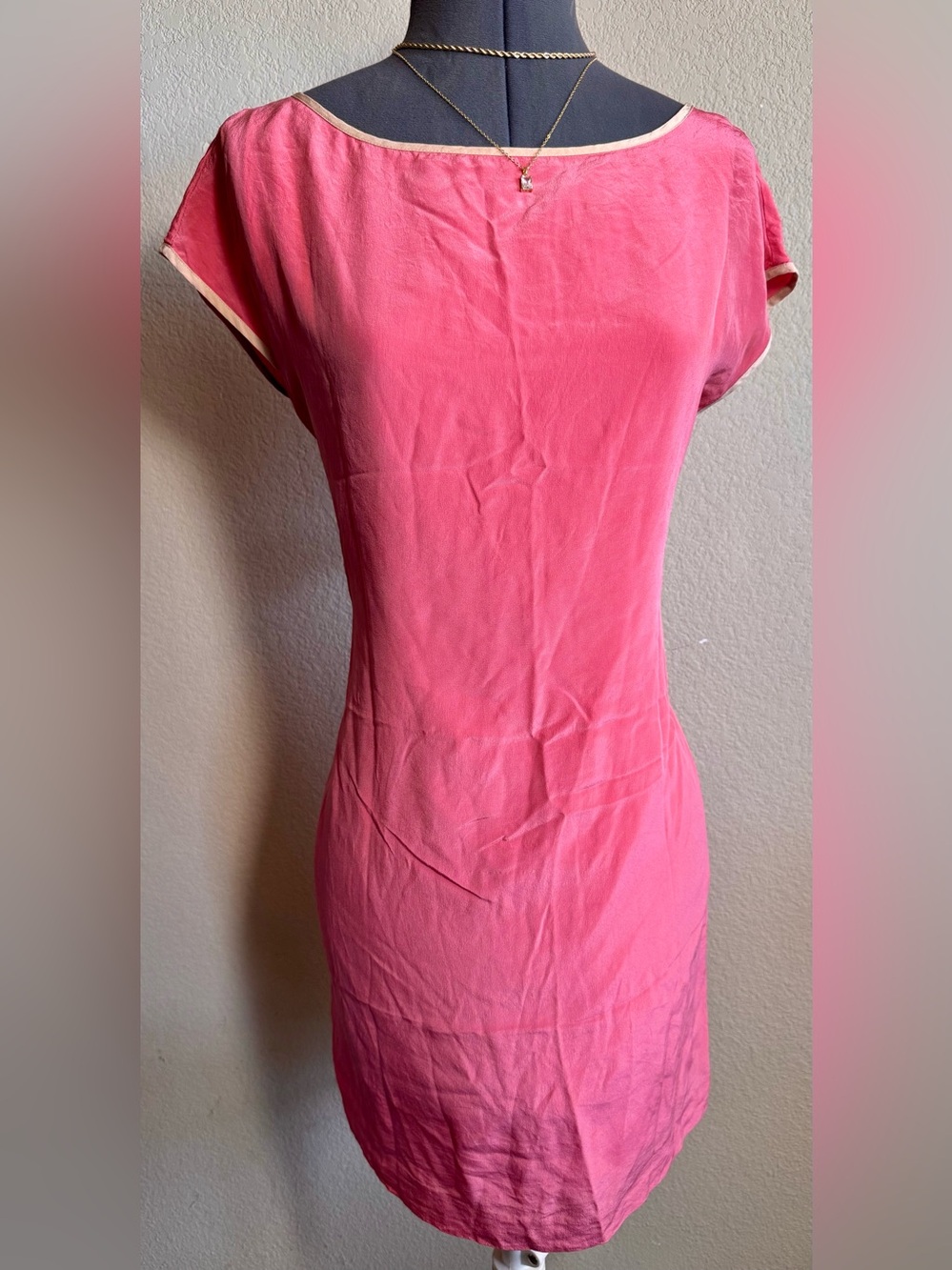 100% Silk Pink Coral Club Monaco Mini Tshirt Dress XS